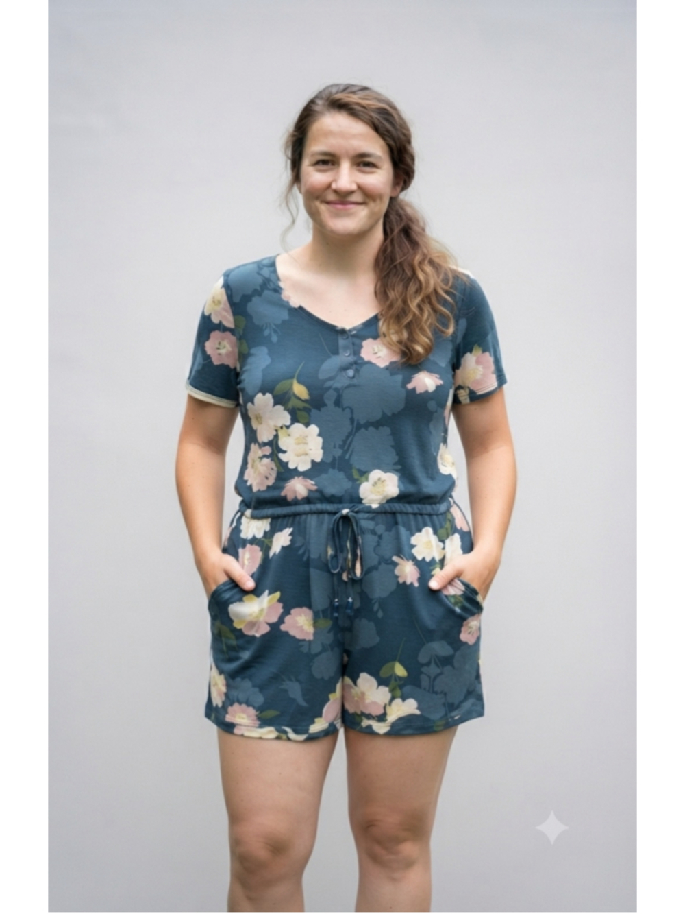LuLaRoe Xanthe romper with pockets drawstring waist oversized comfy size medium